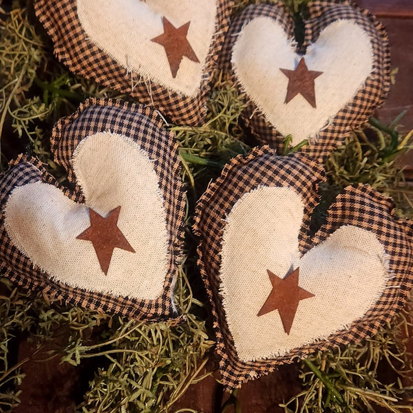 Primitive Country Heart Bowl Fillers, Rustic Decor, Rusty Star, set of 4!
