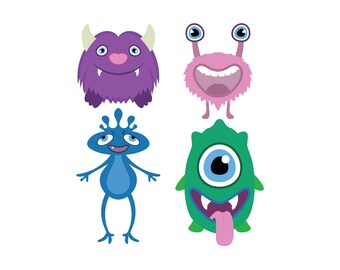 Fun Silly Vector Monsters Clipart for Cutting, Scrapbooking, Crafts, Invitations SVG JPG PNG