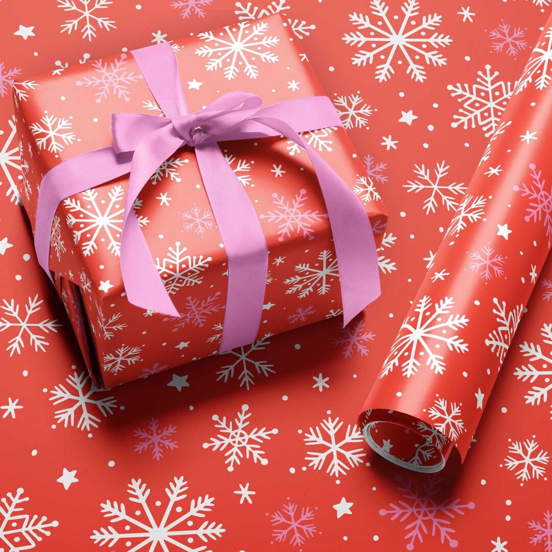 Magical Snowflakes Gift Wrap: Red Holiday Wrapping Paper - Etsy