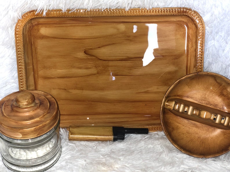 Wood grain rolling tray set Etsy