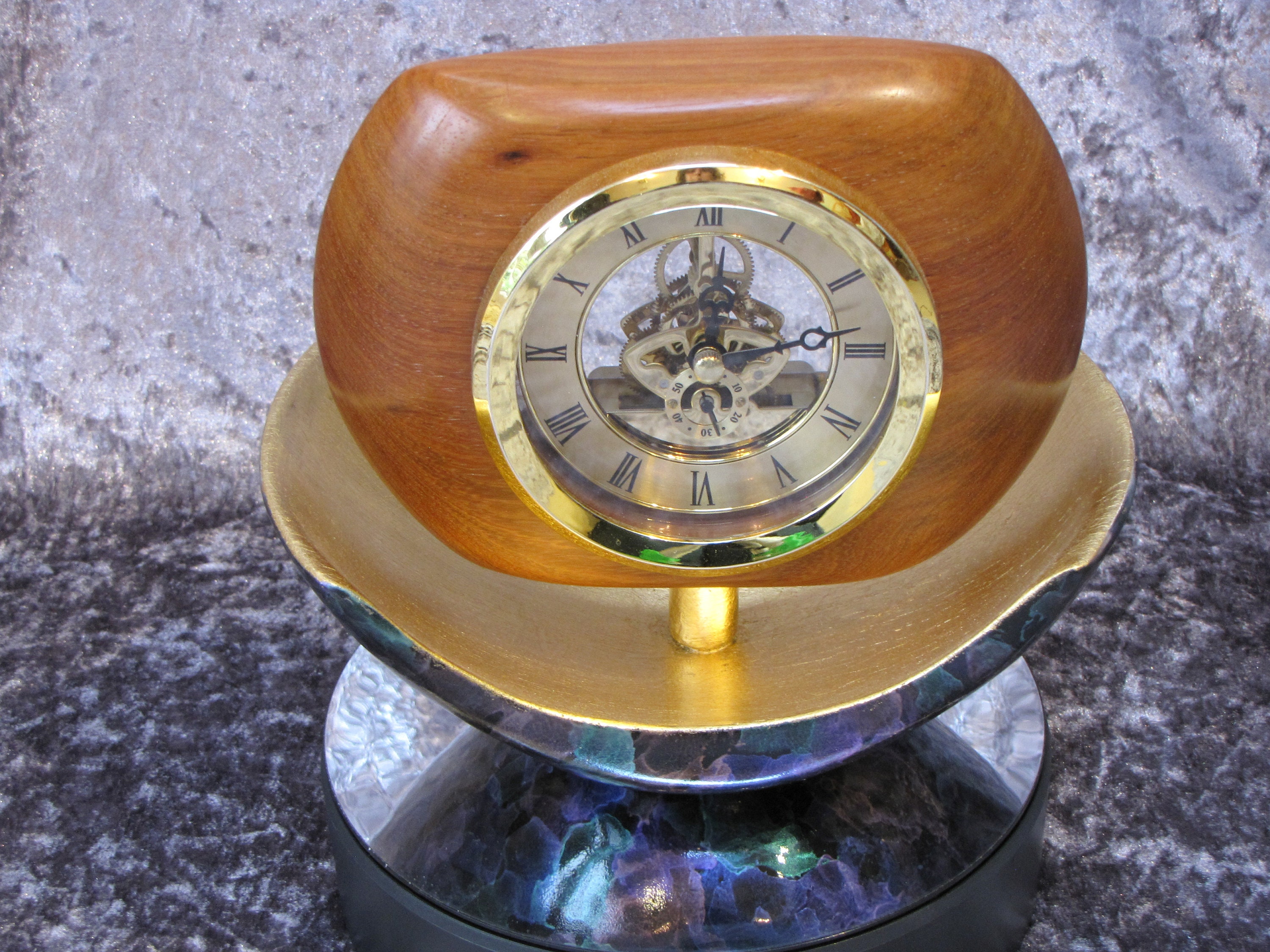 Unique Mantle Clock quartz Inset in Xylia Wood Mounted in a Decorative