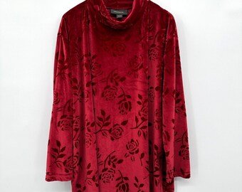 Vintage Lane Bryant Tunic Top Shirt Size 22 24 Red Embossed Velvet Christmas 3X
