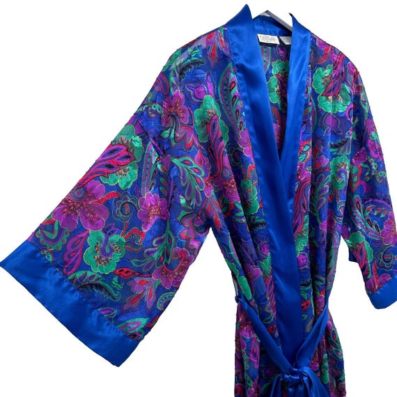 Vintage Kimono Robe Duster Medium Housecoat Silky… - image 11