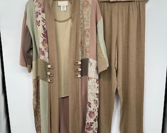 Spencer Alexis Vintage Duster Pant Set Size 1X Linen Belted Patchwork Artsy USA