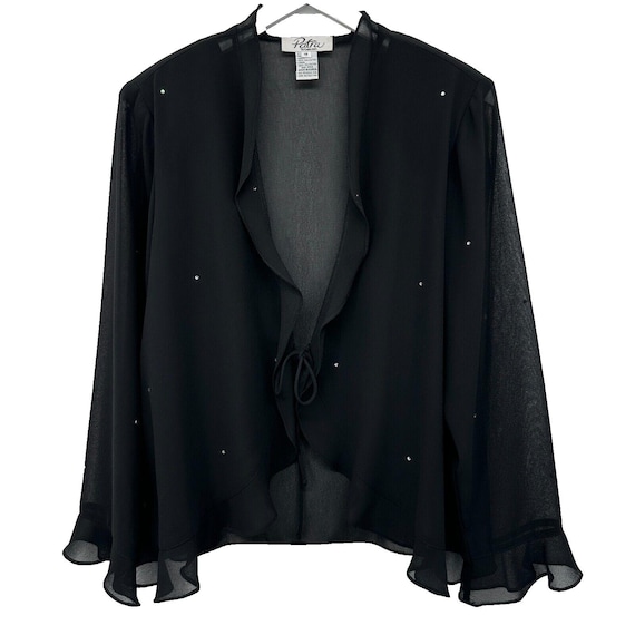 Vintage Cardigan Jacket Size 18 Chiffon Rhinestones Shoulder Pads