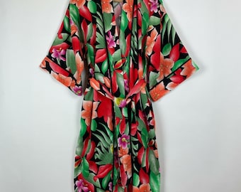 Vintage Neiman Marcus Kimono Robe Size M L Diamond Tea Maximalist Bloomcore Boho
