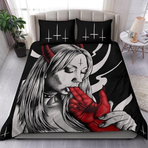 ¡Nuevo! Satanic Cross Satanic Demon Embrace The Master 3 Piece Duvet Set Original Colors-Baphomet Decor-No Cross Bottom Corners By Request-