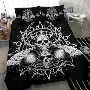 Skull Goth Fly Part 2-3 Piece Duvet Set-Gothic Skull Bedding-Gothic Home Decor-Gothic Bed Cover-