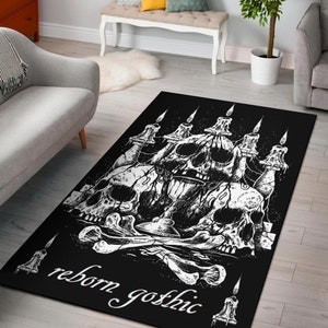 Gothic Skull Altar Reborn Gothic Area Rug-Gothic Rug-Gothic Skull Rug-Gothic Home Decor-Skull Altar Area Rug-