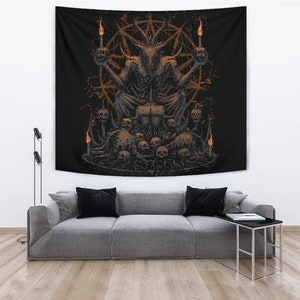 Skull Skeleton Satanic Goat Eternal Impaled Torment Skull Candle Trophy Large Wall Decoration Tapestry-Satanic Wall Decor-