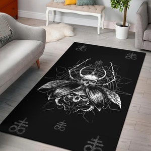 Skull Satanic Fly Area Rug-Satanic Rugs-Skull Rugs-Goth Skull Rug-Gothic Skull Decor-