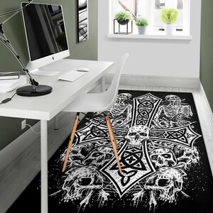 Skull Skeleton Inverted Cross Area Rug Version # 4-Inverted Cross Rug-