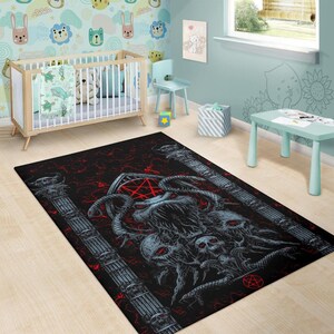 Skull Satanic Pentagram Serpent Serpent Gate Shrine Area Rug Color Version-Pentagram Skull Rug-Satanic Pentagram Rug-
