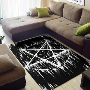 Satanic Inverted Pentagram Area Rug Large Pentagram Version-Satanic Rug-Gothic Satanic Rug-Satanic Home Decor-