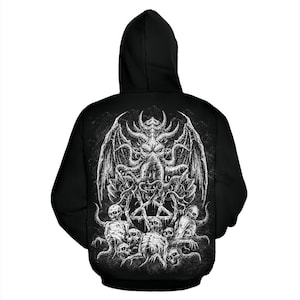 Skull Skeleton Satanic Pentagram Demon Octopus Hoodie  Be Advised These Hoodies Are A Polyester blend Material Different Than A Normal-