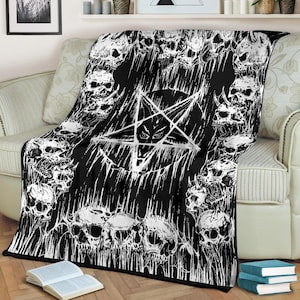 Skull Baphomet Demon Satanic Pentagram Drip Blanket-Baphomet Blanket-Pentagram Blanket-