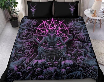 Satanic Decor Vintage Baphomet Demon Evocation Woven Throw Blanket