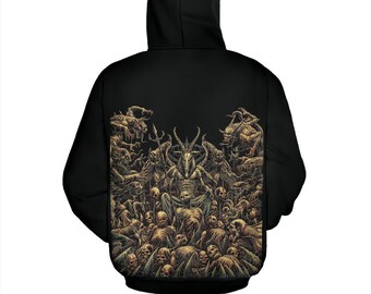 Skull Winged Satanic Goat Demon Zombie Galore Throne Hoodie Be Advised Hoodies Are A polyester Blend Material-