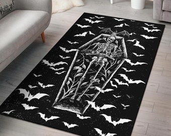 Boho Skull Area Rug Gothic Skull Art Floor Rug Flower Skull Boho Room Decor Gift Floral Sugar Skull Durable Floor Art