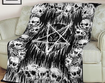 Skull Baphomet Demon Satanic Pentagram Drip Blanket-Baphomet Blanket-Pentagram Blanket-