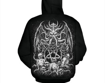 Skull Skeleton Satanic Pentagram Demon Octopus Hoodie  Be Advised These Hoodies Are A Polyester blend Material Different Than A Normal-