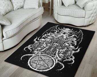 Czaszka Szkielet Satanistyczny Pentagram Demoniczny Ośmiornica Obszar Dywan-Dywaniki Czaszki-Satanic Goth Dywan-Satanic Dywany-Baphomet Dywan-