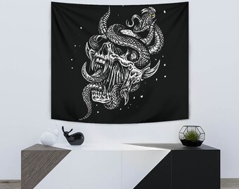 Skull Demon Glowing Eye Serpent Large Wall Tapestry-Skull Wall Decor-Skull Decor-Skull Home Decor-