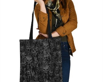 Skull Smoke Large Tote Bag Dark Version-Skull Tote Bag-Skull Evening Bag-Skull Shoulder Bag-