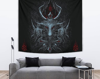 Skull Satanic Crowned Goat Satanic Cross Satanic Pentagram Night Church Part 2 Large Wall Decoration Tapestry Color Version-Satanic Tapestry