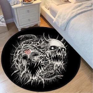 Skull Satanic Pentagram Serpent Zombie Savior Foldable Round Mat-Pentagram Rug-Satanic Rug-Baphomet Rug-