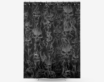 Skull Smoke Dark Textured Fabric Shower Curtain-Skull Room Decor-Skull Bathroom Decor-2 Sizes Same Price!