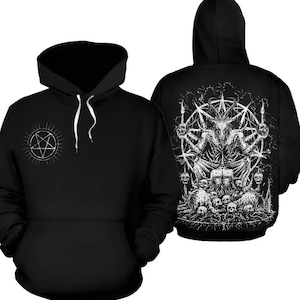 Skull Skeleton Satanic Goat Eternal Empaled Torment Skull Candle Trophy Hoodie Be Advise Ces sweats à capuche sont un mélange de polyester Matériel-