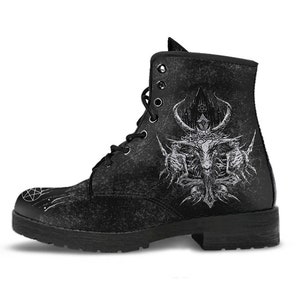 Skull Skeleton Demon Satanic Crowned Goat Satanic Cross Satanic Pentagram Night Church Part 2-Leather Boots-Skull Satanic Clothing-