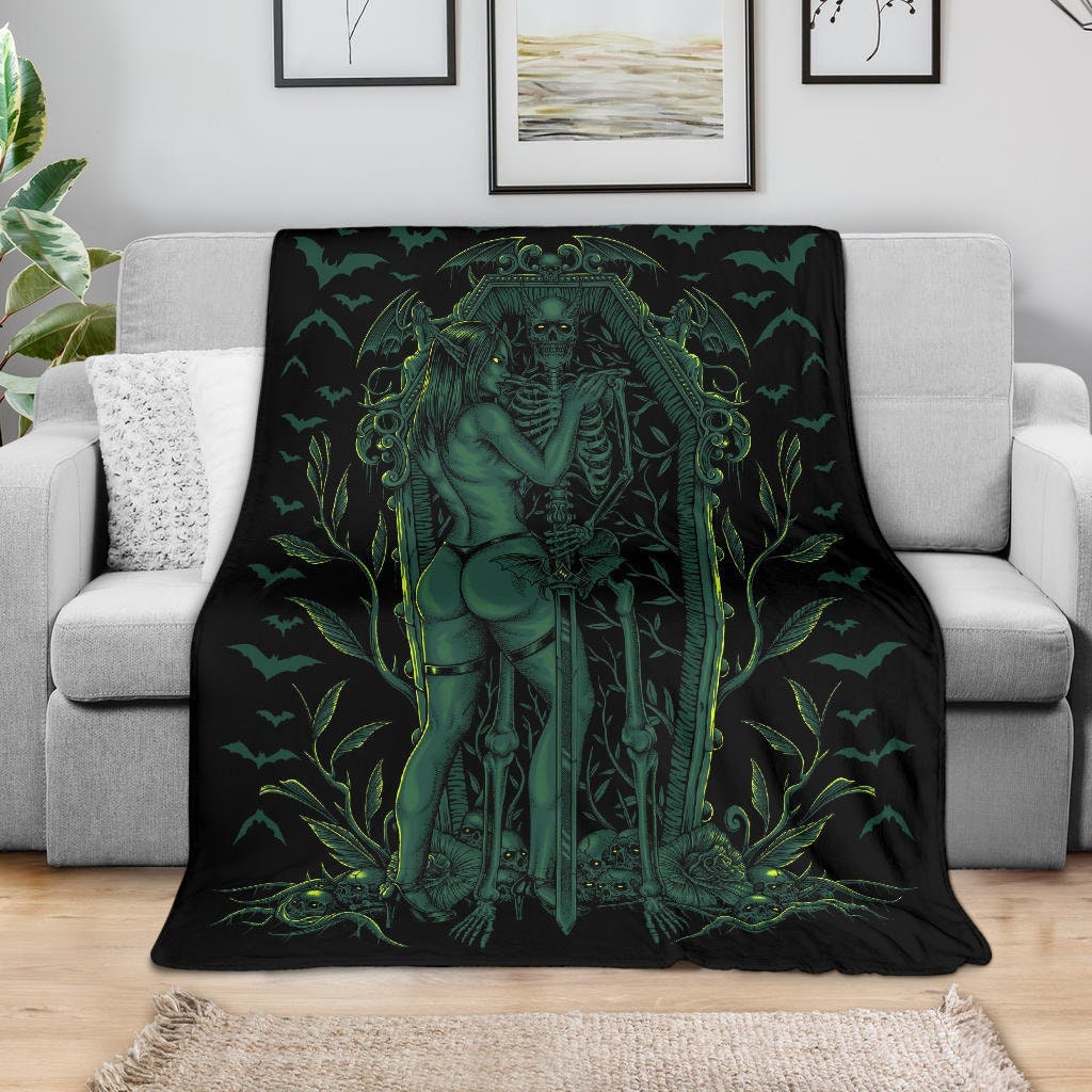 Discover Bat Skull Bat Wing Erotic Demonic Skeleton Coffin Shrine Blanket