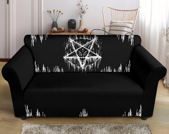 Satanic Pentagram Drip Love Seat Slip Cover-Satanic Home Decor-Satanic Goth  Occult Decor