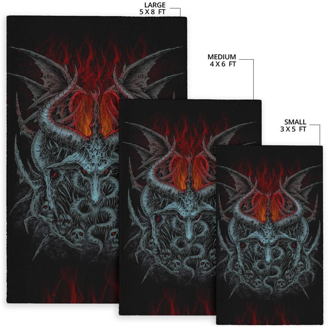 Satanic Room Skull Satanic Goat Demon Flame Area Rug-skull Goat Rug-satanic Room ...