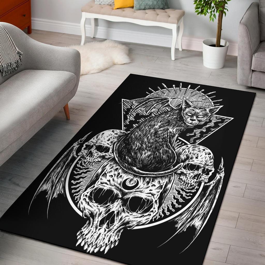 Skull Gothic Cat Area Rug Version 2-gothic Rug-skull Gothic | Etsy