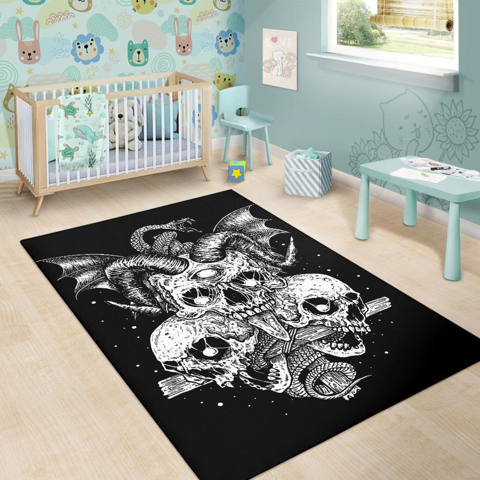 Skull Demon Serpent Cross Area Rug-skull Rug-gothic Skull Rug | Etsy