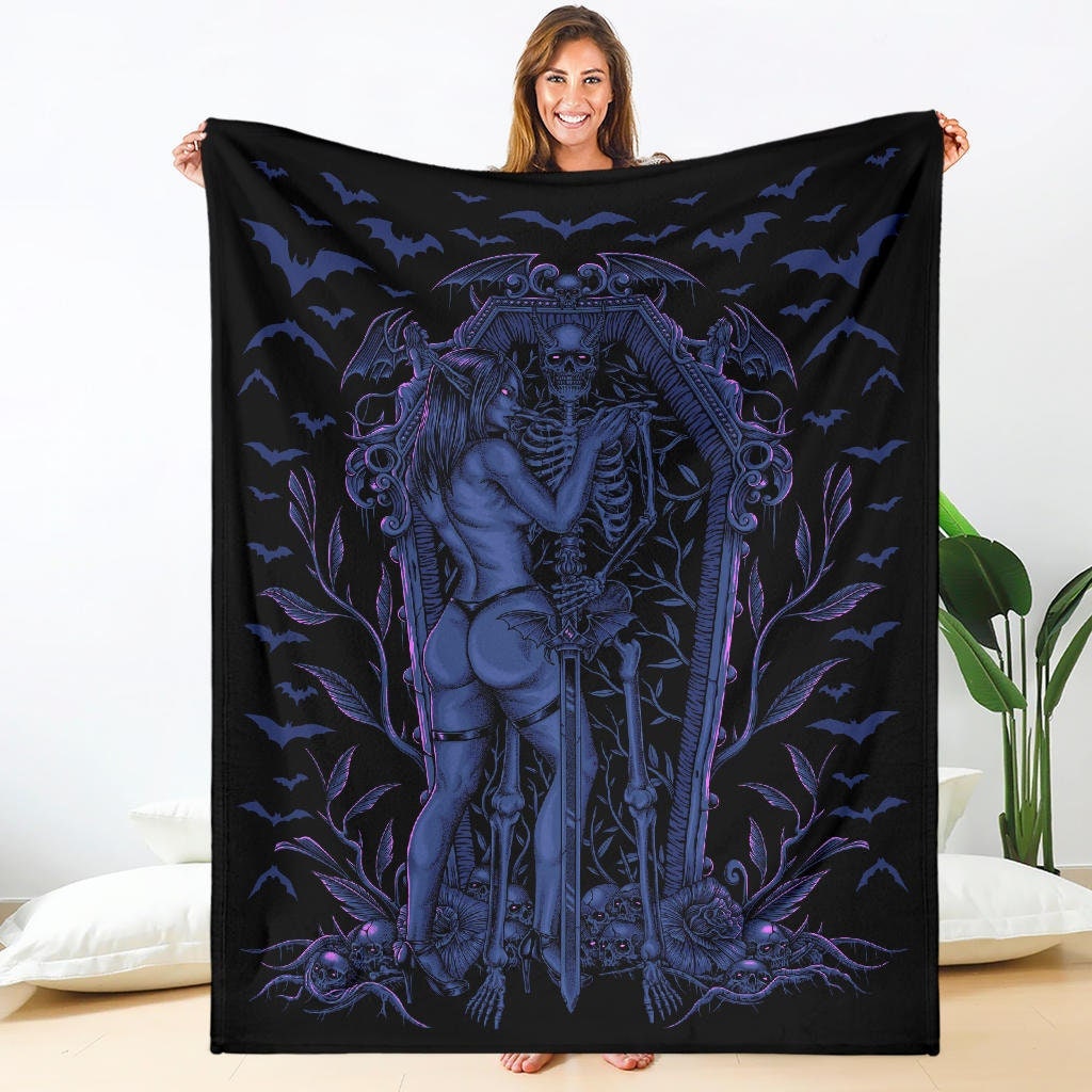 Discover Bat Skull Bat Wing Erotic Demonic Skeleton Coffin Shrine Blanket