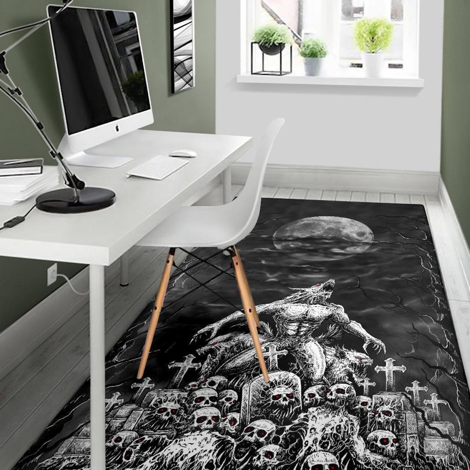 Skull Werewolf Demon Graveyard Area Rug Black and White Red - Etsy