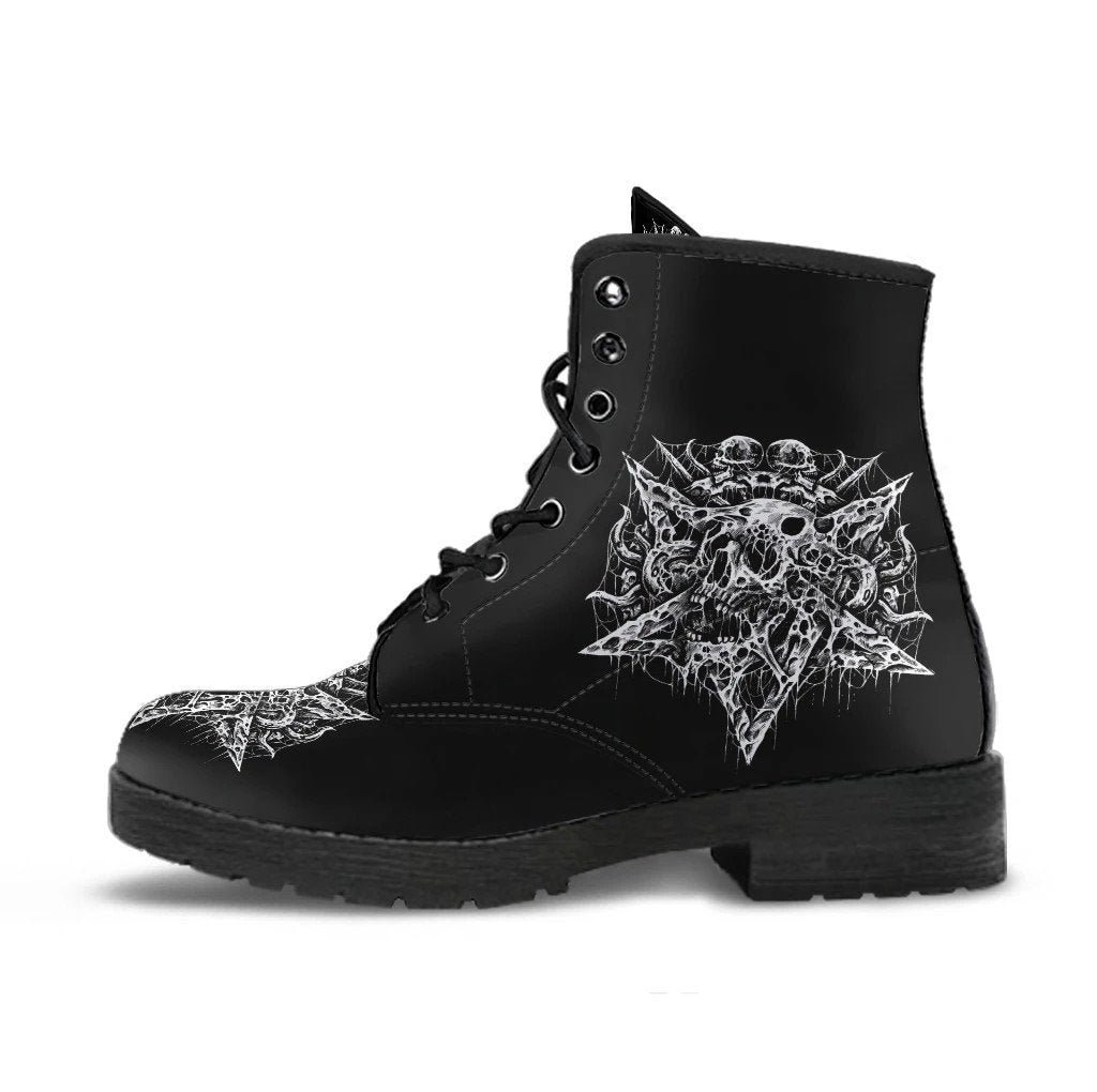 Skull Satanic Pentagram Handcrafted Leather Boots-Pentagram Boots-Skull Punk Boots-