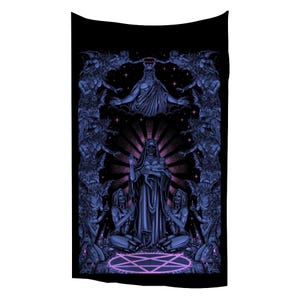 Satanic Pentagram Palm Demon Nun Demon Bombardment Tapestry Awesome Night Blue Pink -Small, please message for other custom sizes, see chart
