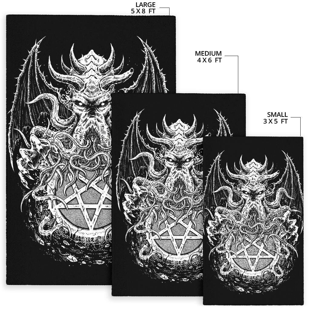 Inverted Pentagram Demon Octopus Area Rug-pentagram Rug-skull