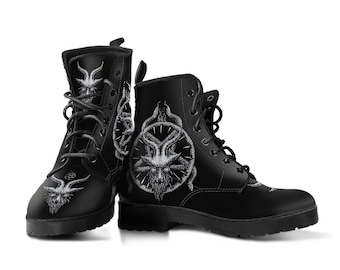 Schädel Satanische Ziege Satanic Pentagramm Schlange Lederstiefel große Ziege Version-Skull Goth Satanic Boots-Satanic Goth Kleidung-