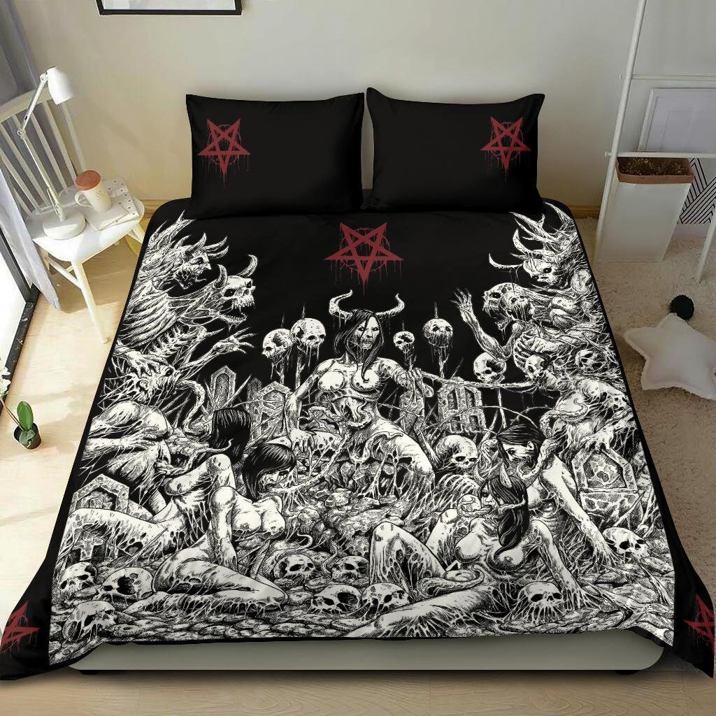 Discover Skull Satanic Pentagram Demon Nymphomania And Loving It Bedding Set