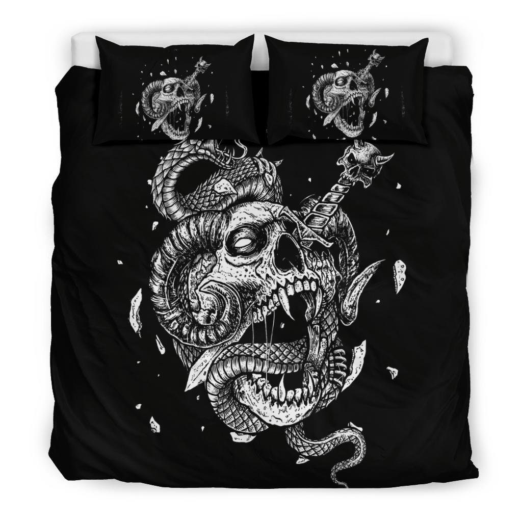 Discover Skull Serpent Exploding Dagger Demon 3 Piece Duvet Set-Skull Bedding-Goth Bedding-Skull Bed Cover-