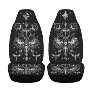 Skull Moth Secret Society Occult Style Car Seats Car Seat Cover Airbag Compatible(Set of 2)  Type: One-Side Printing-Skull Moth-