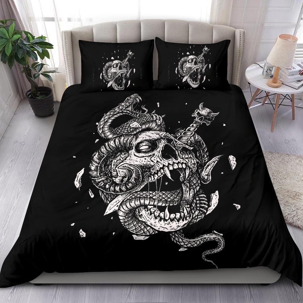 Discover Skull Serpent Exploding Dagger Demon 3 Piece Duvet Set-Skull Bedding-Goth Bedding-Skull Bed Cover-