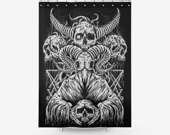 Skull Demon Satanic Goat Textured Fabric Shower Curtain-Satanic Bathroom Decor-Satanic Decor-2 Sizes Same Price!