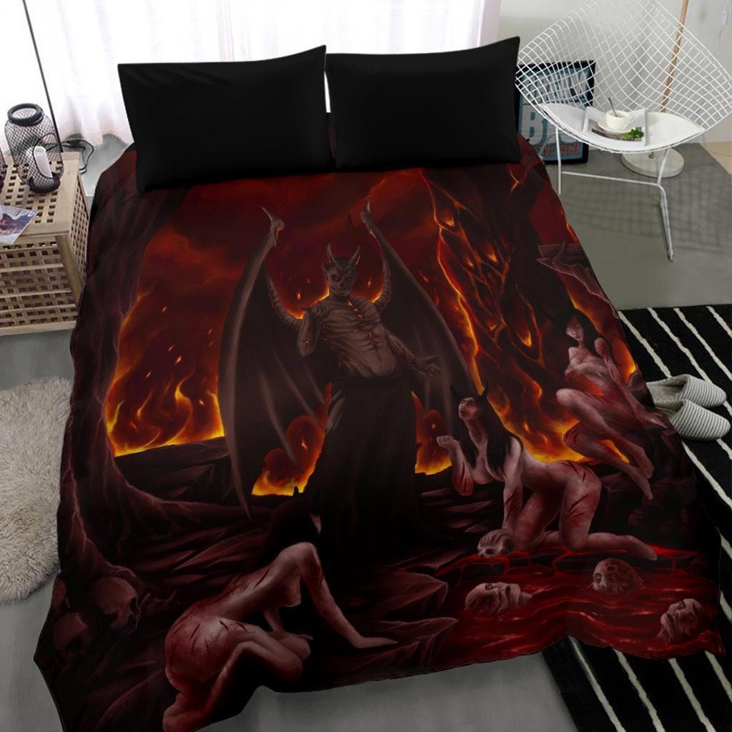 Discover Domination In In Hell Caressed By The Whip 3 Piece Duvet Set-Satanic Bedding-Satanic Home Decor-